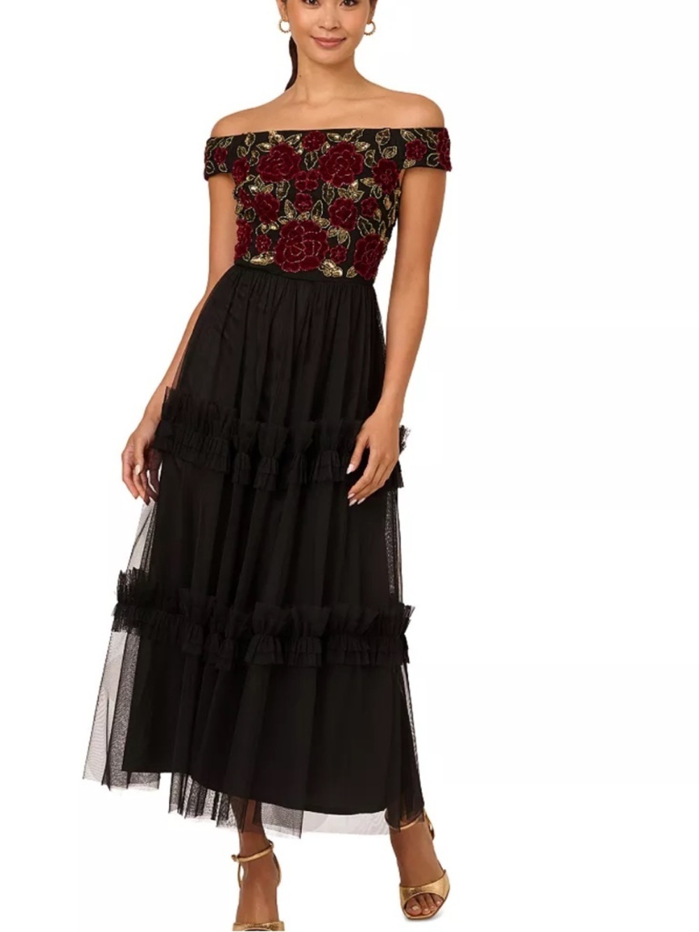 Adrianna Papell Women's Velvet Tulle Fit & Flare Dress Size 6 NWT